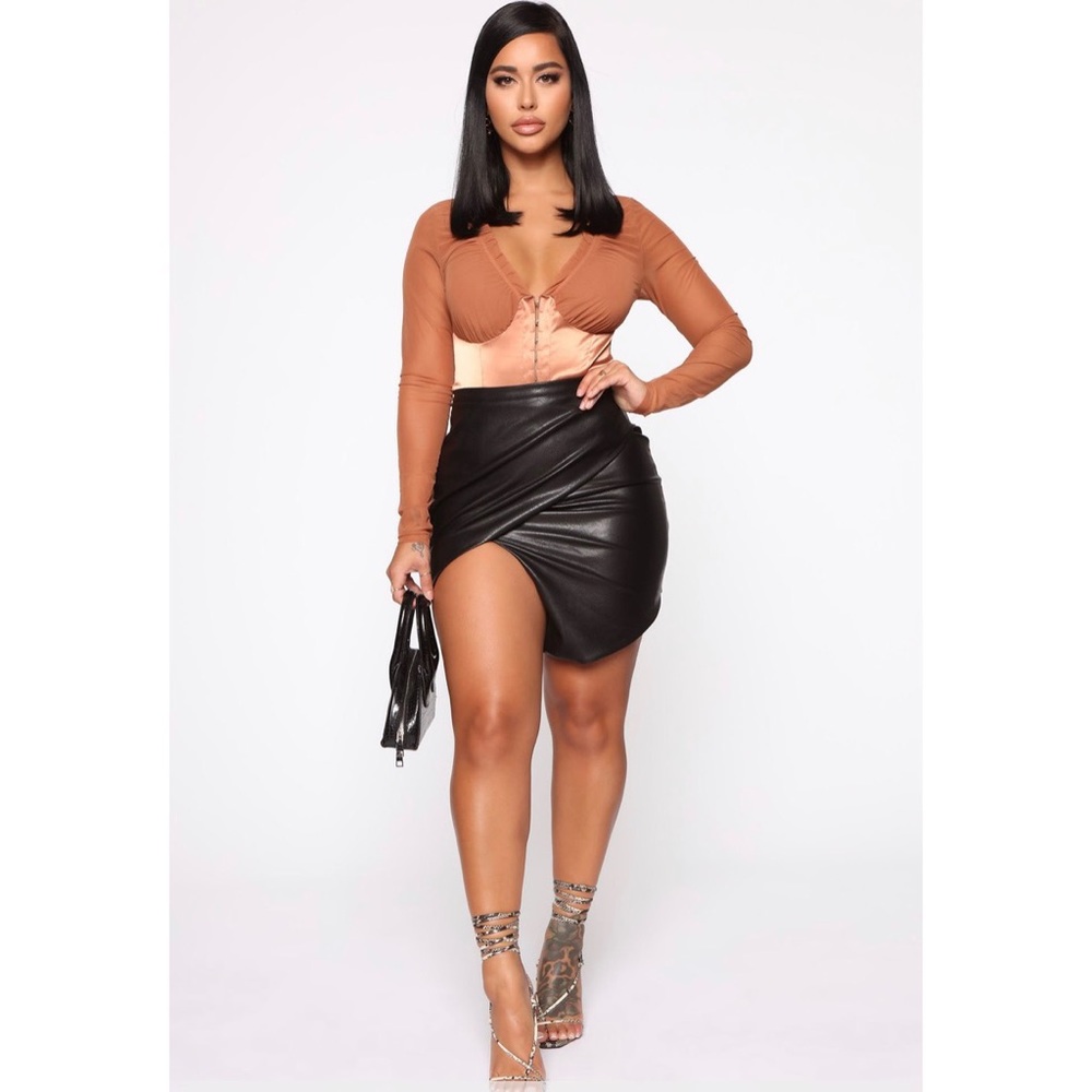 Black leather skirt.